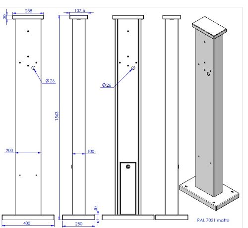 Picture of Elektriauto laadija postament kahele Morek AC laadijale, 1520x200x100mm, Morek