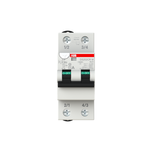 Picture of Kombikaitselüliti DS202CR, 2P, 25A, B, 10kA, A, 30mA, 2mod, ABB