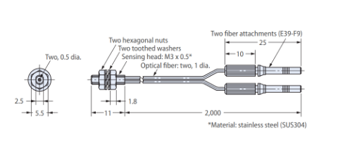 Picture of Fiiberandur objetilt E32, M3, Sn=240mm, kaabel 2m, Omron