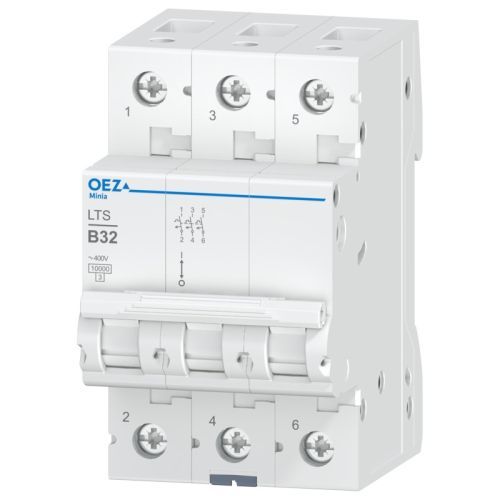 Picture of MCB In 32 A, Ue AC 230/400 V / DC 180 V, characteristic B, 3-pole, Icn 10 kA, OEZ