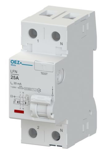 Picture of RCD In 25 A, Ue AC 230 V, Idn 30 mA, 2-pole, Inc 10 kA, type A, OEZ