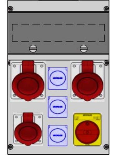 Picture of Vooluvõtukeskus 2x32A 5p, 1x16A 5p, 3x230V, pealüliti, kaitseautomaadid ja rikkevool IP44, SCAME