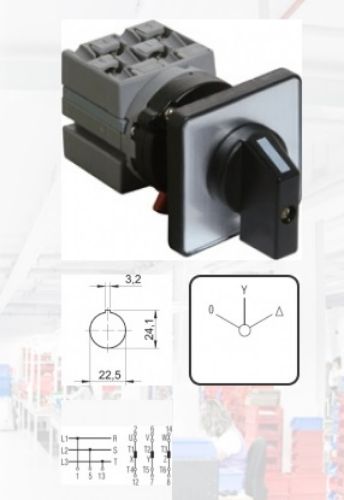 Picture of Täht-kolmnurk lüliti WOC, 0-Y- (star-delta), 3P, 25A, uksele (22mm ava), Sontheimer