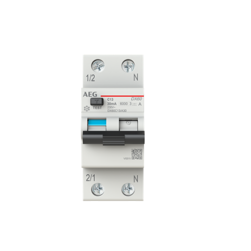 Picture of Kombikaitselüliti (RCBO) DX60, 1P+N, 13A, C, 30mA, A, 2mod, AEG