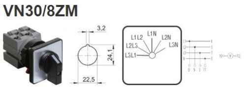 Picture of Voltmeetrilüliti WOC, L1-L2,L2-L3,L3-L1,L1-N,L2-N,L3-N, 25A, uksele (22mm ava), Sontheimer