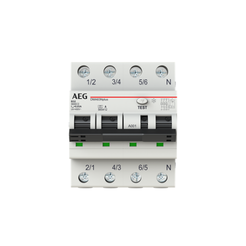 Picture of Kombikaitselüliti (RCBO) DMA63, 3P+N, 32A, B, 30mA, A, 4mod, AEG