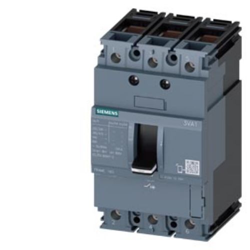 Picture of Circuit breaker 3VA1 IEC frame 160 breaking capacity class M Icu55kA 415V 3-pole, line prot, Siemens