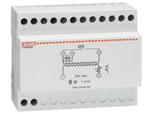 Picture of Moodultrafo CTRS Pri:230VAC Sec:12/24VAC, P:63VA, pidevalt, 6 moodulit, Lovato