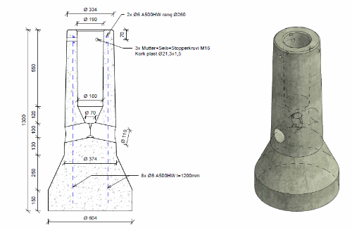 Picture of Jaland VPA-4 mastile 8-11m tüvele 128-168mm 380kg, kõrgus 1500 mm, talla läbimõõt 600 mm.