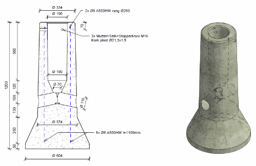 Picture of Jaland VPA-3 mastile 6-10m tüvele 128-168mm 290kg, kõrgus 1300 mm. talla läbimõõt 600 mm